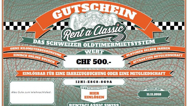 Chrismas is coming. Gift vouchers from Rent a Classic.